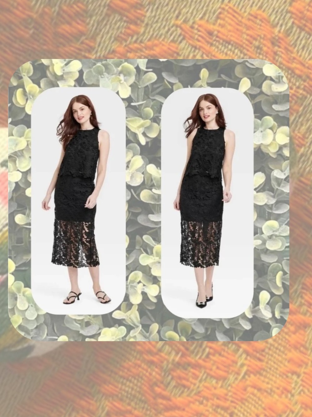 🆕 black embroidered floral lace midi-length skirt with back slit